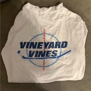 Vineyard Vines White Tee with Blue and Red Hockey Graphic